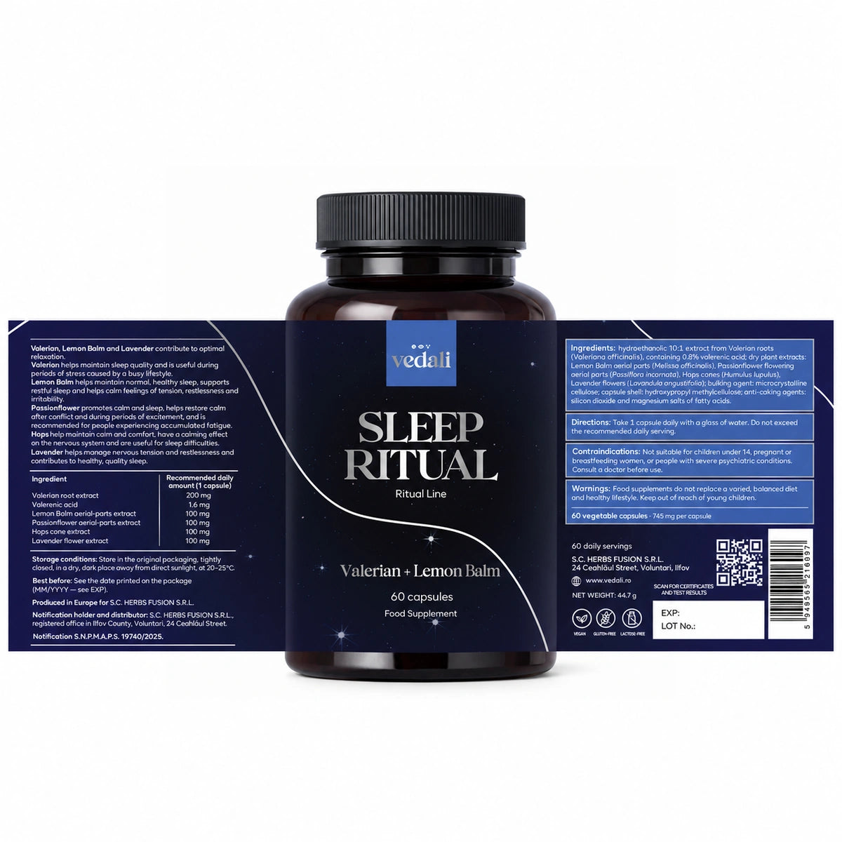 Full Sleep Ritual label with the ingredient table