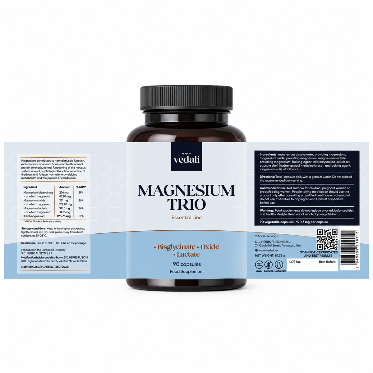 Full Magnesium Trio label with the ingredient table